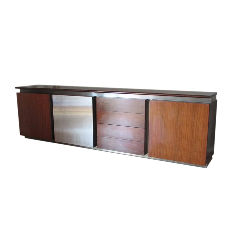 Modular Acerbis sideboard in mahogany and inox, Giotto STOPPINO - 1977