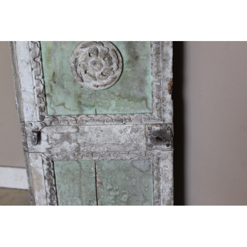 Set of 3 Vintage boiserie in butter white-aqua green lacquered wood with friezes in Rosettes 1900s