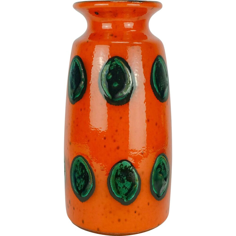 Vintage orange green black polka dot vase model 6825, 1960