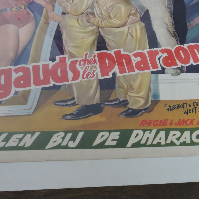 Affiche de film encadrée vintage 2 nigauds parmi les pharaons d' Abbot et Costello, Belgique 1955