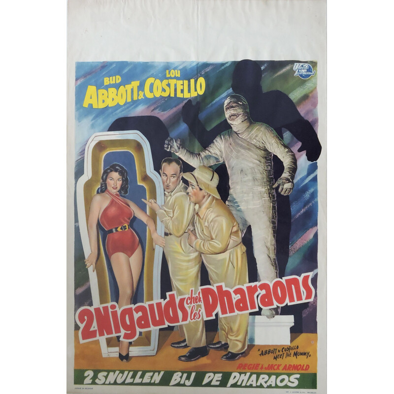 Vintage framed film poster 2 niggles among the pharaohs by Abbot and Costello, Belgium 1955