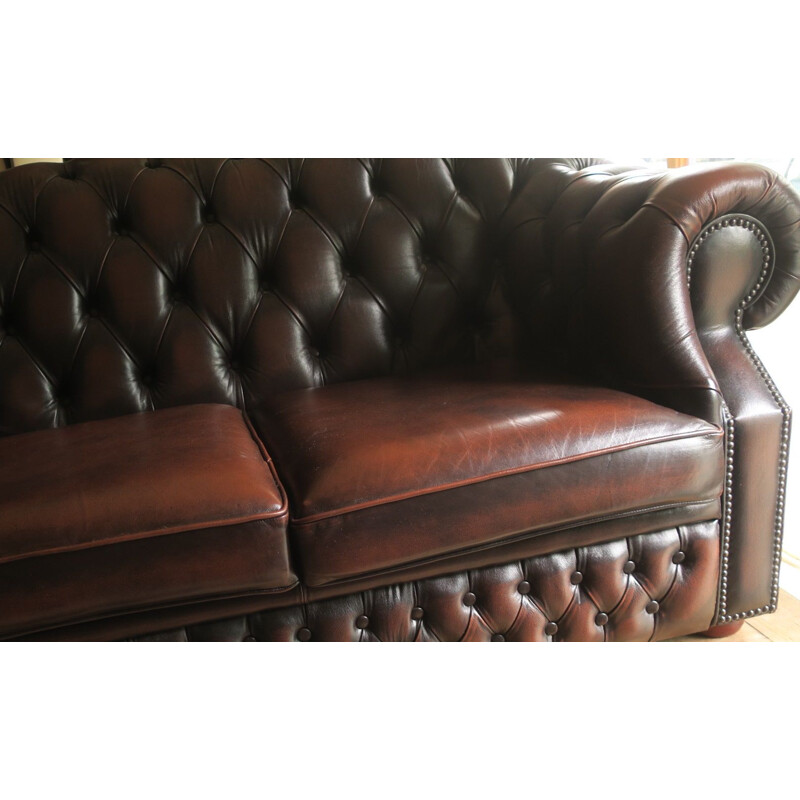 Canapé Chesterfield vintage en cuir brun