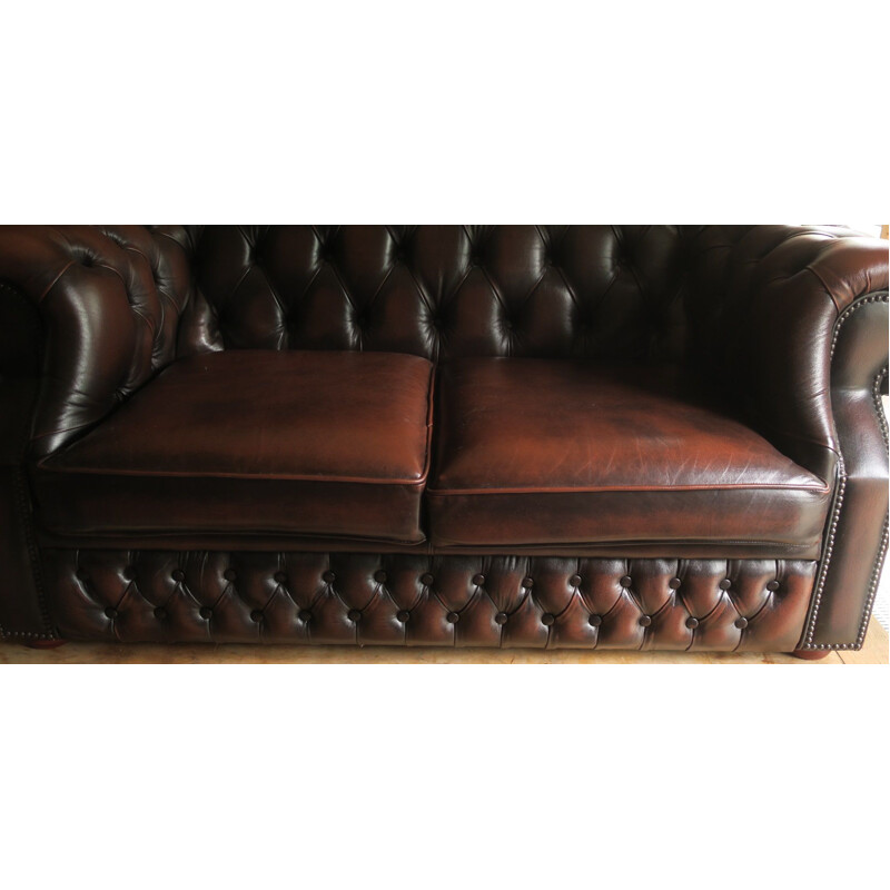 Canapé Chesterfield vintage en cuir brun