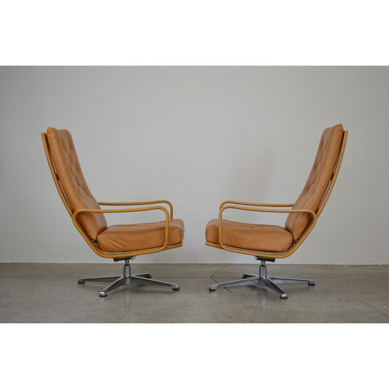 Pair Of vintage Swiveling Leather Armchairs By Alf Svensson And Yngvar Sandström 1960s