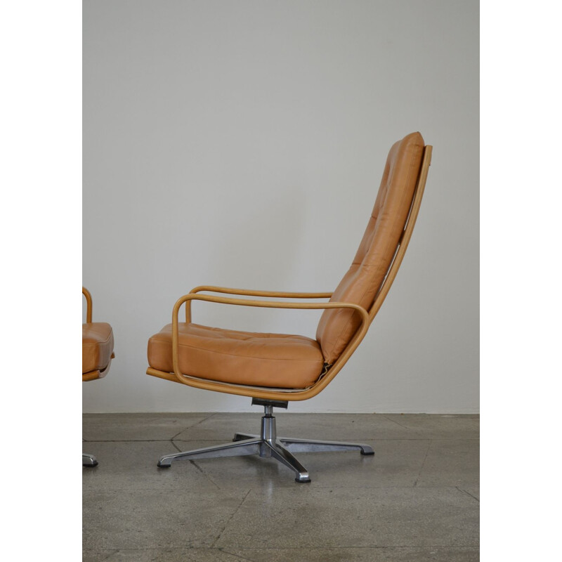 Pair Of vintage Swiveling Leather Armchairs By Alf Svensson And Yngvar Sandström 1960s