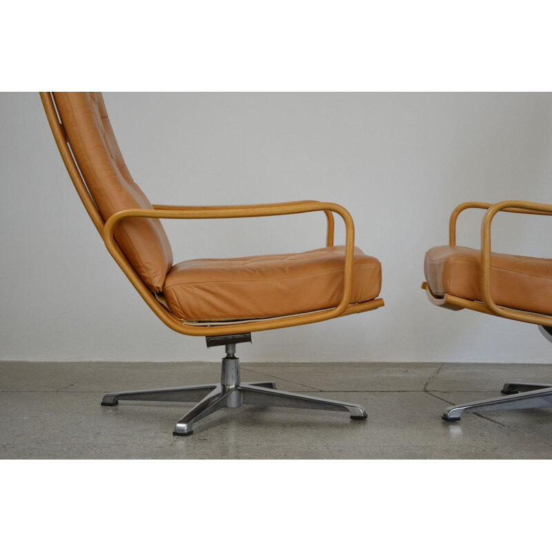 Pair Of vintage Swiveling Leather Armchairs By Alf Svensson And Yngvar Sandström 1960s