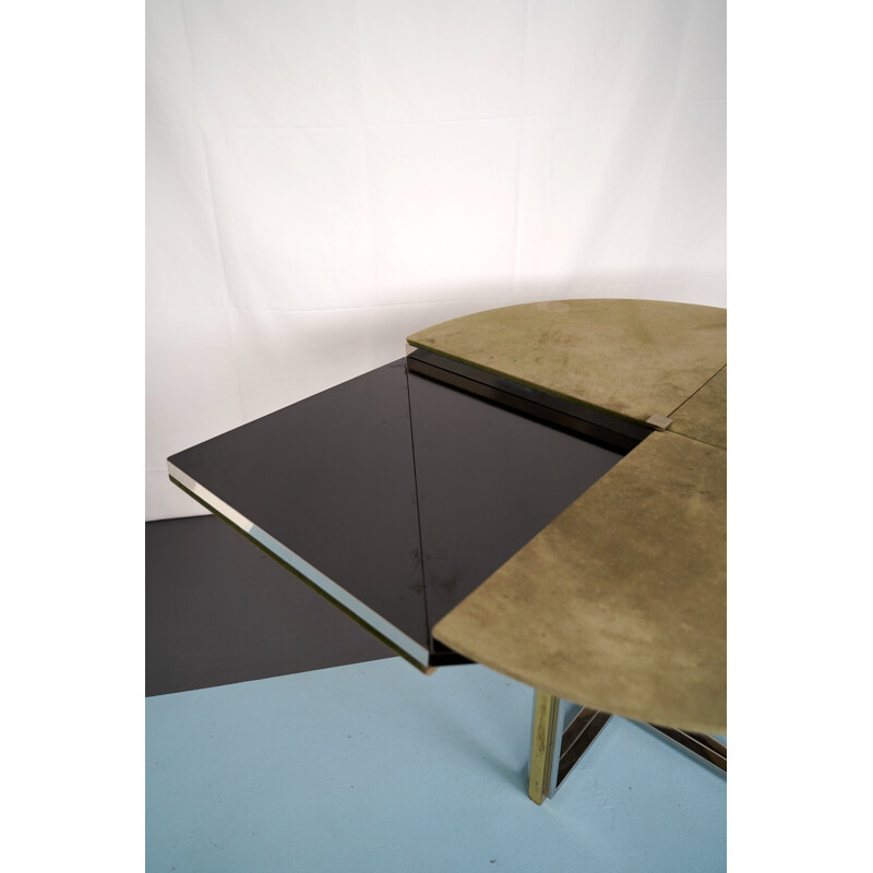 Vintage Chrome and Brass Convertible Dining Table by Romeo Rega Italy 1970s
