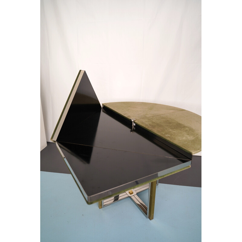 Vintage Chrome and Brass Convertible Dining Table by Romeo Rega Italy 1970s