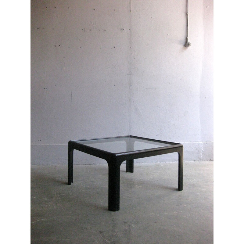 Table vintage Black Wooden avec verre 1970