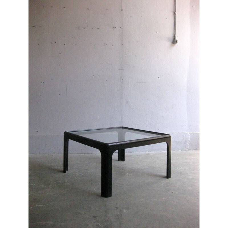 Vintage table Black Wooden with glass 1970s