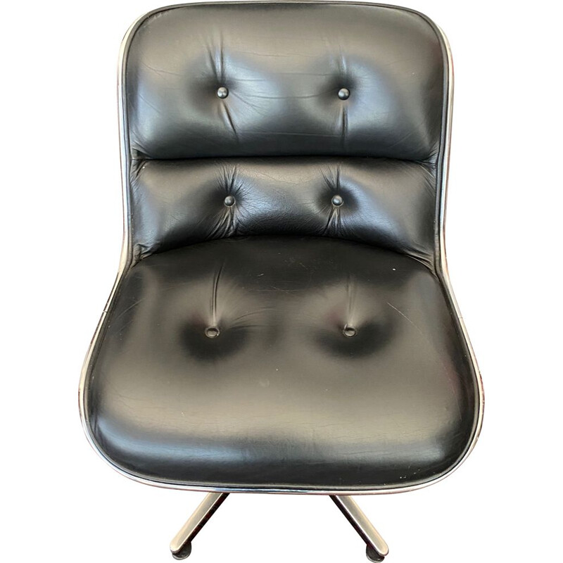 Vintage Pollock armchair for Knoll International in black leather 1980
