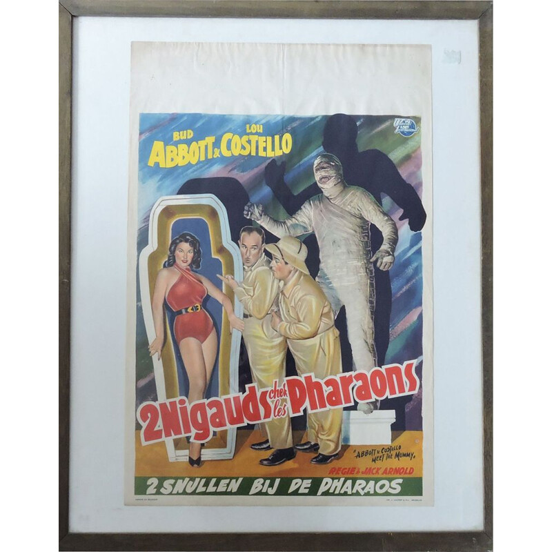 Vintage framed film poster 2 niggles among the pharaohs by Abbot and Costello, Belgium 1955