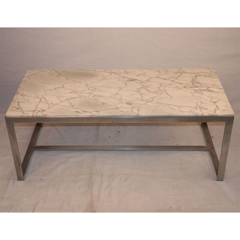 Table basse vintage en marbre et métal 1970