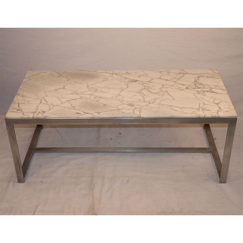 Vintage coffee table in marble and metal 1970