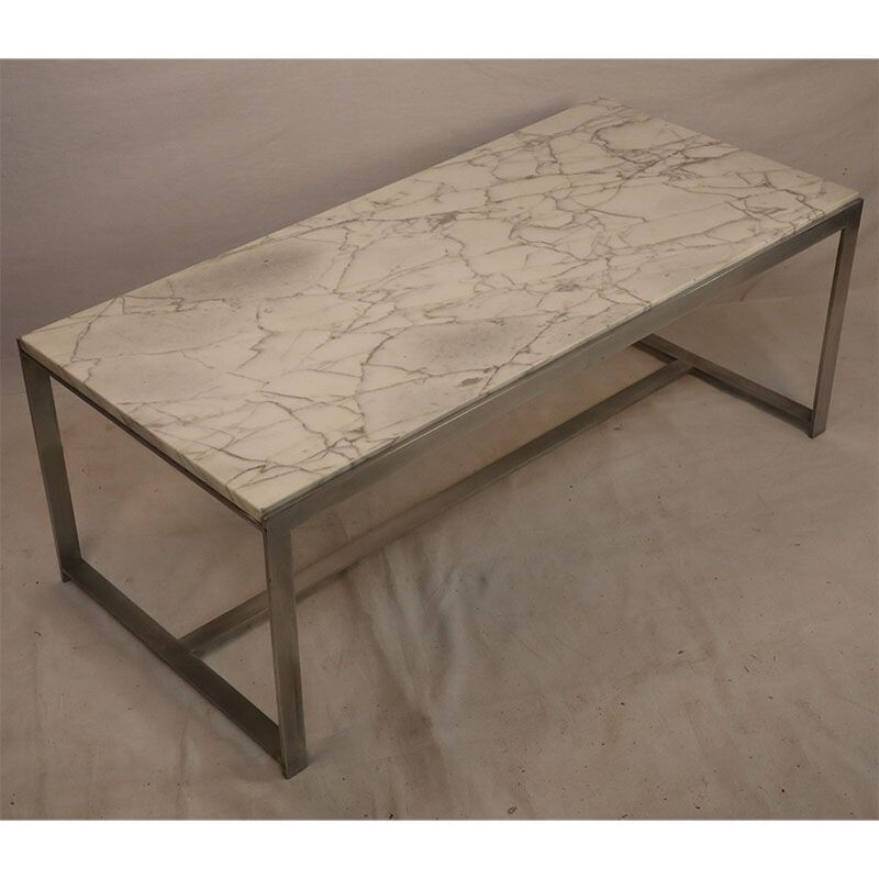 Vintage coffee table in marble and metal 1970