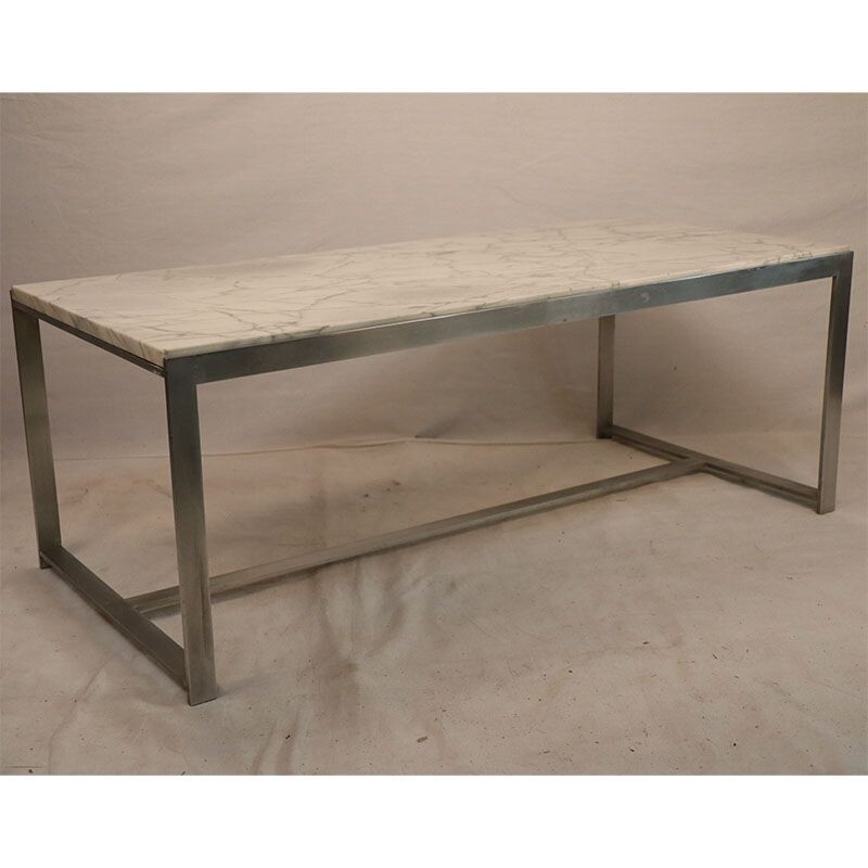 Vintage coffee table in marble and metal 1970
