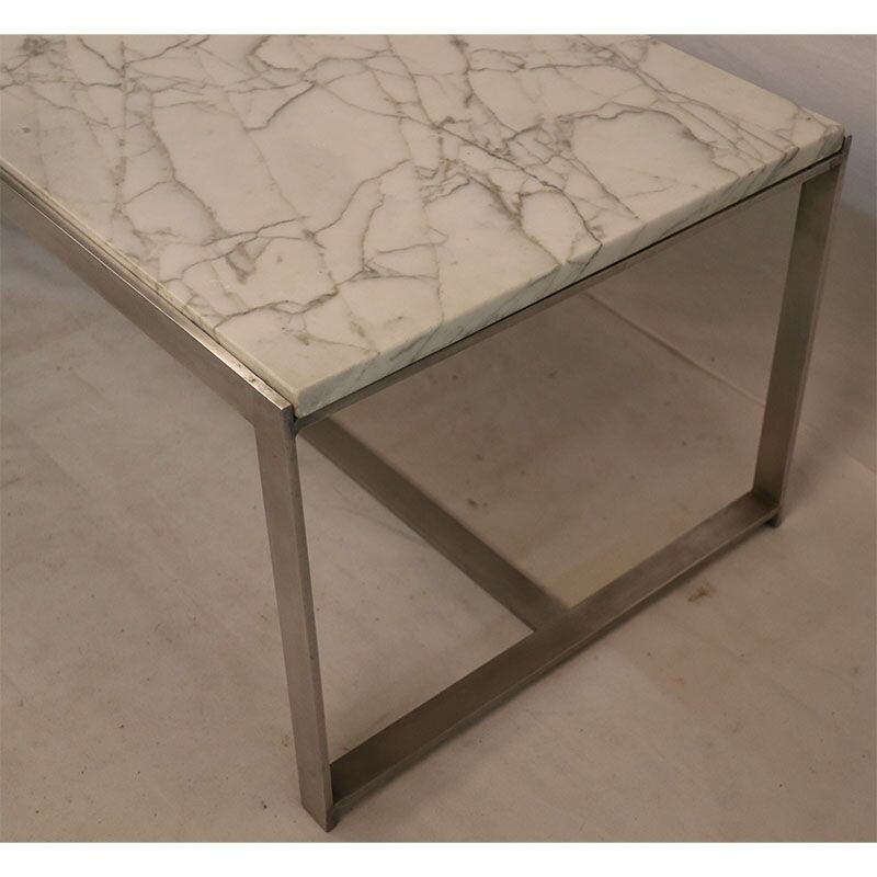 Table basse vintage en marbre et métal 1970