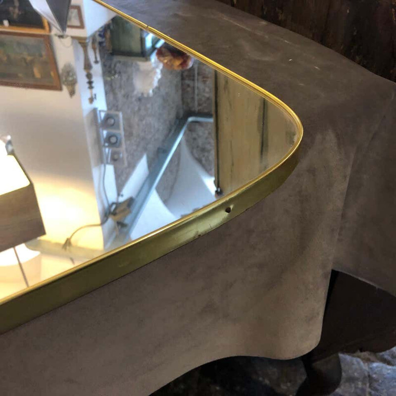 Vintage Modern Brass Italian Wall Mirror circa 1950