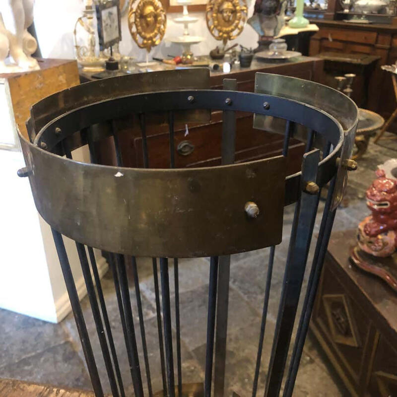 Vintage Modern Solid Brass and Black Metal Italian Umbrella Stand circa 1950