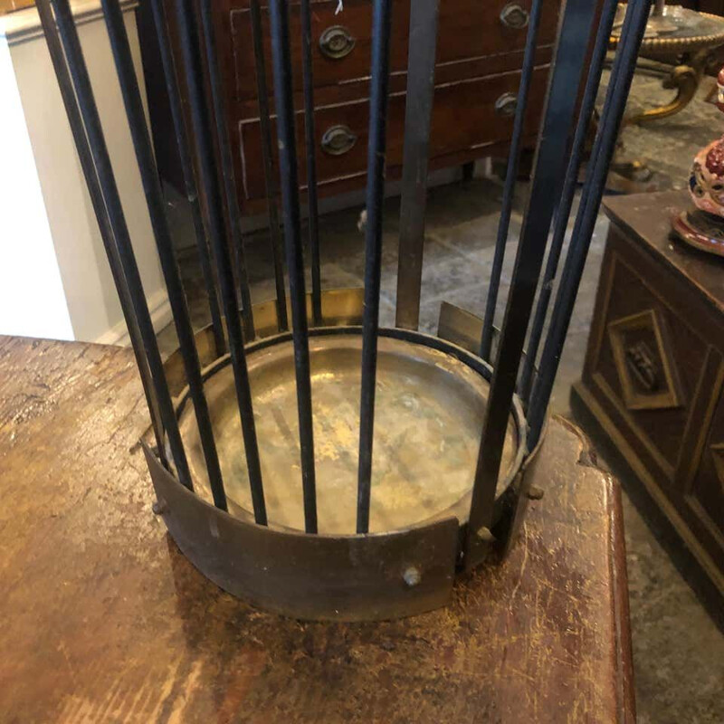 Vintage Modern Solid Brass and Black Metal Italian Umbrella Stand circa 1950