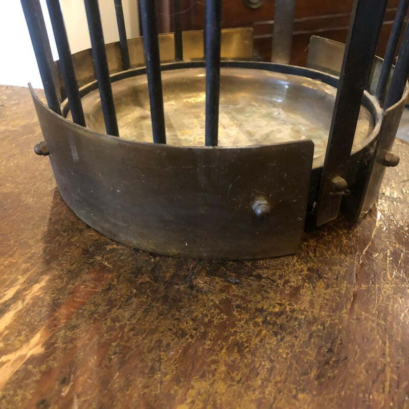 Vintage Modern Solid Brass and Black Metal Italian Umbrella Stand circa 1950