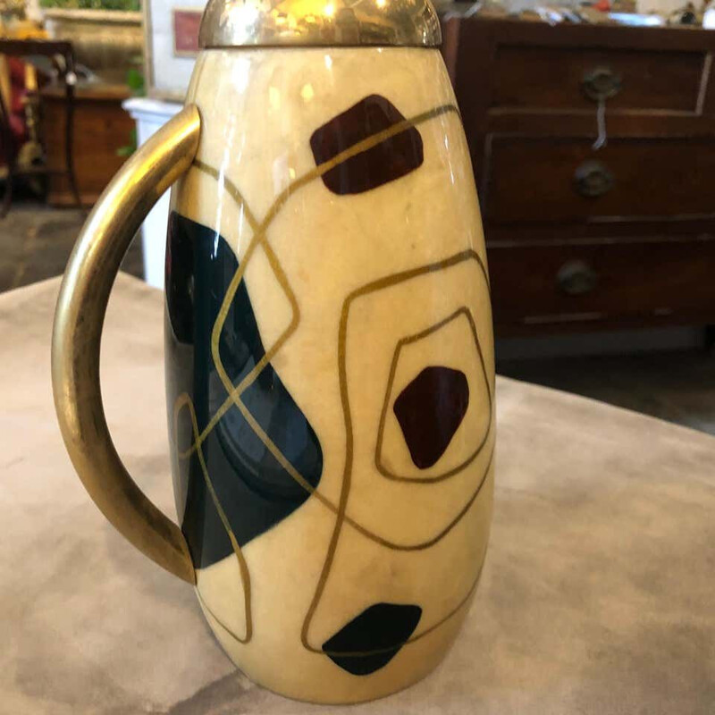 Vintage Modern Painted Wood and brass Thermos Carafe circa 1960