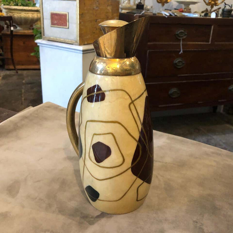 Vintage Modern Painted Wood and brass Thermos Carafe circa 1960