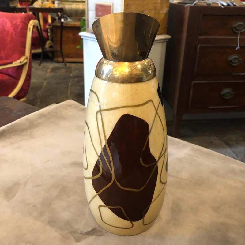 Vintage Modern Painted Wood and brass Thermos Carafe circa 1960