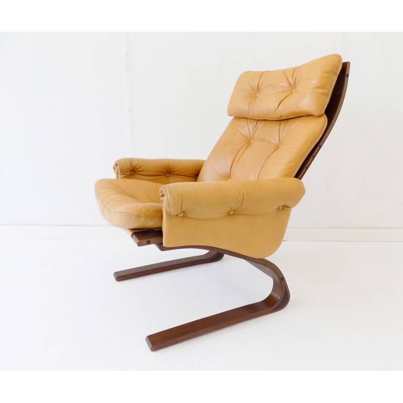 Vintage Kengu honey leather loungechair by Elsa & Nordahl Solheim for Rykken