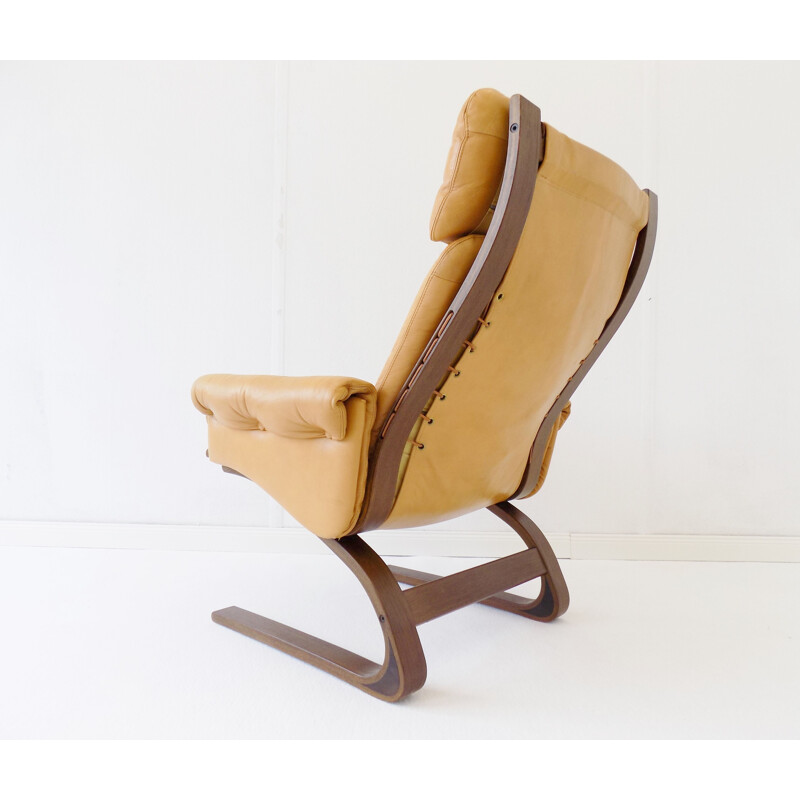 Vintage Kengu honey leather loungechair by Elsa & Nordahl Solheim for Rykken