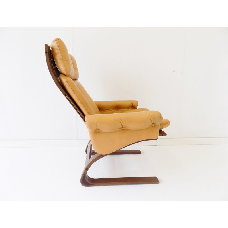 Vintage Kengu honey leather loungechair by Elsa & Nordahl Solheim for Rykken