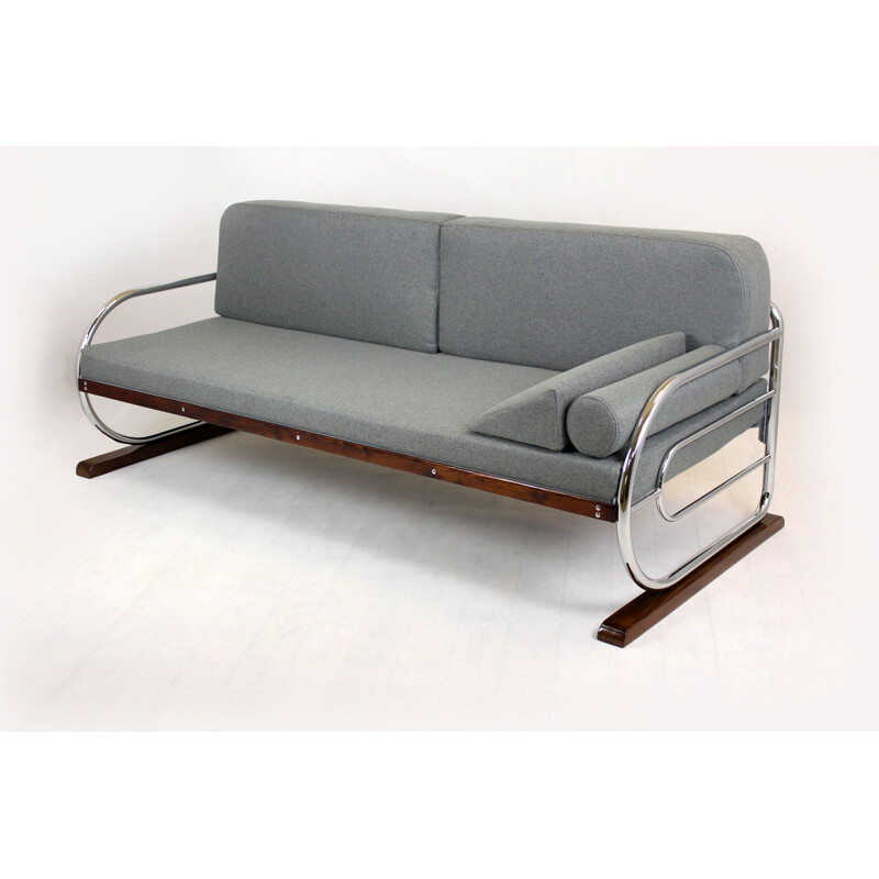 Canapé vintage Bauhaus en acier tubulaire chromé de Hynek Gottwald 1930