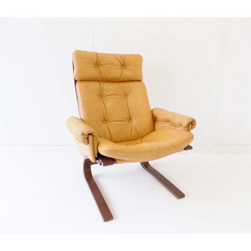 Vintage Kengu honey leather loungechair by Elsa & Nordahl Solheim for Rykken