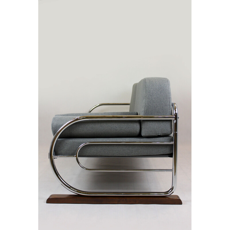 Canapé vintage Bauhaus en acier tubulaire chromé de Hynek Gottwald 1930