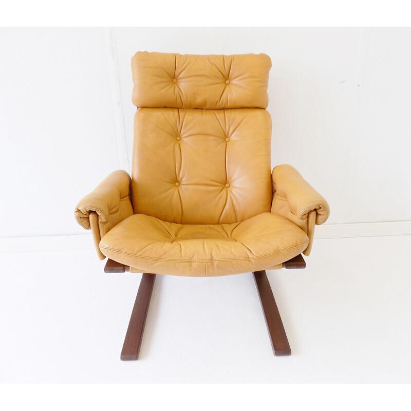 Vintage Kengu honey leather loungechair by Elsa & Nordahl Solheim for Rykken