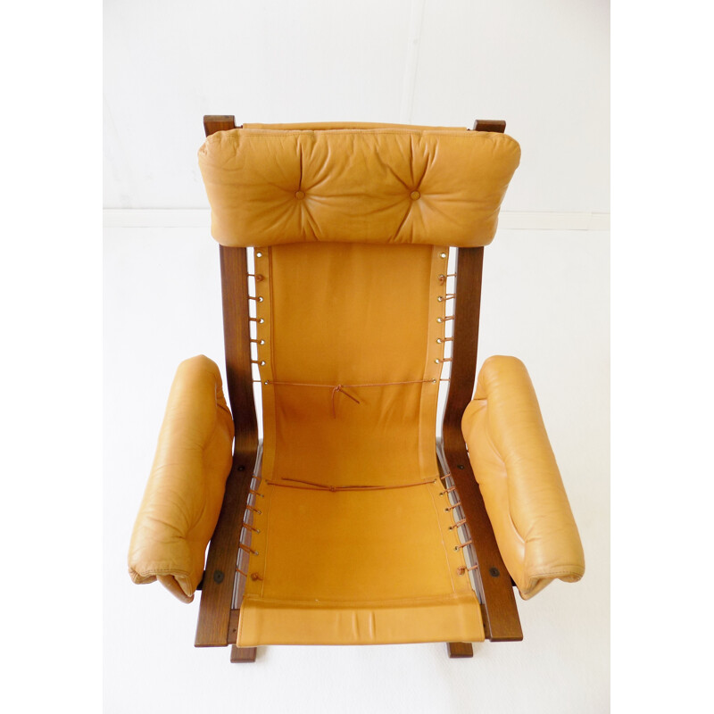 Vintage Kengu honey leather loungechair by Elsa & Nordahl Solheim for Rykken