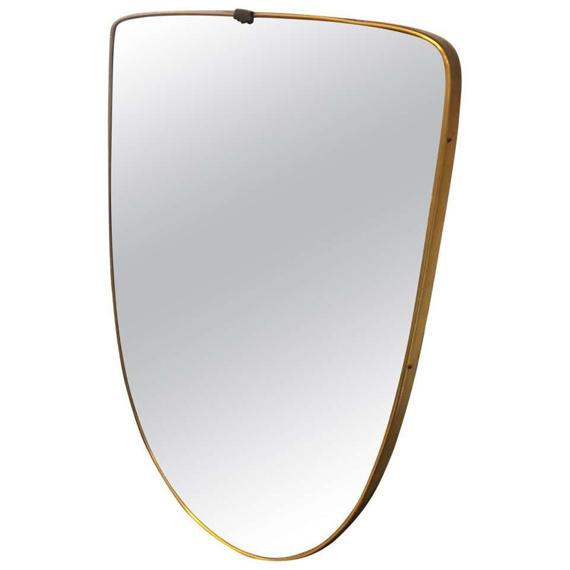 Mid-Century Modern Brass Shield Wall Mirror 1950s