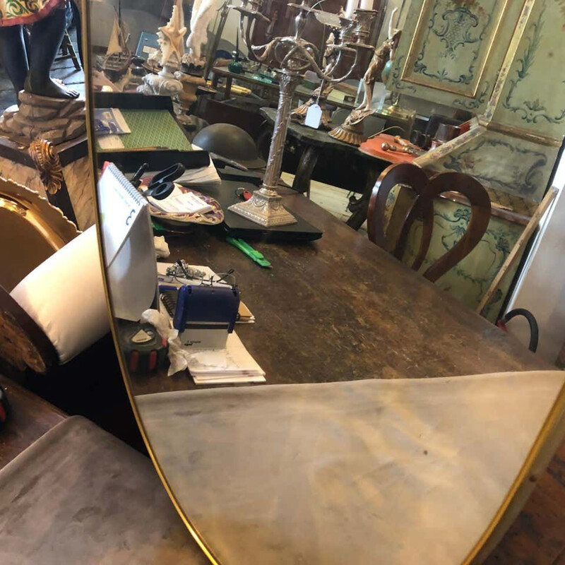 Mid-Century Modern Brass Shield Wall Mirror 1950s