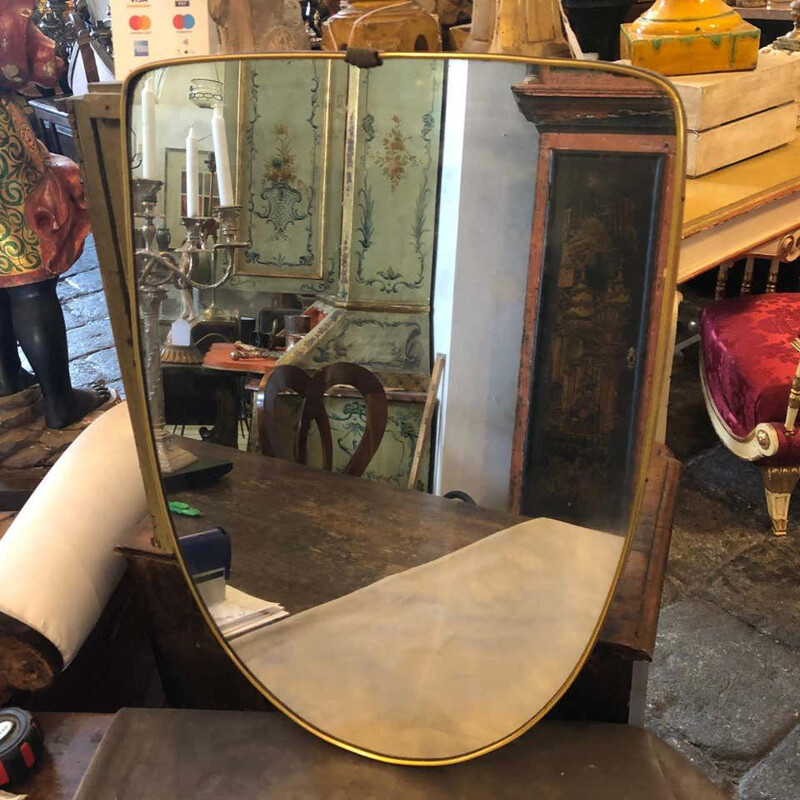 Mid-Century Modern Brass Shield Wall Mirror 1950s