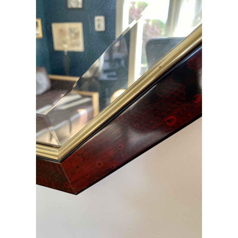 Vintage octagonal mirror in elm burr 1970