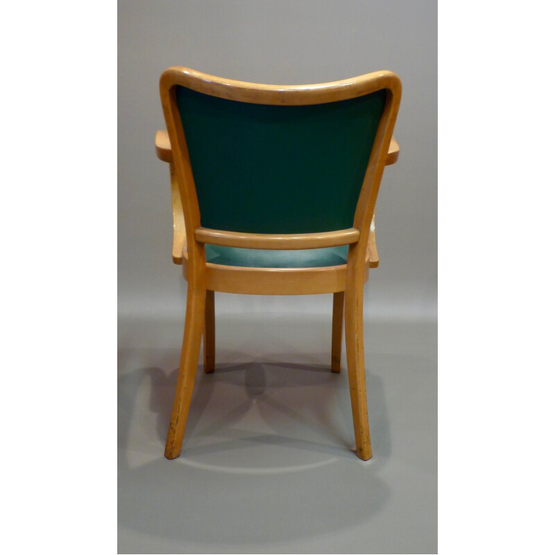 Thonet armchair in green leather and beechwood - 1950s