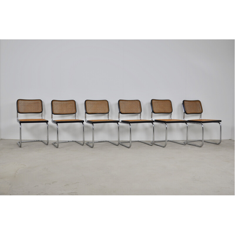 Set of 6 Vintage Black Dinning Chairs B32 By Marcel Breuer 1980s