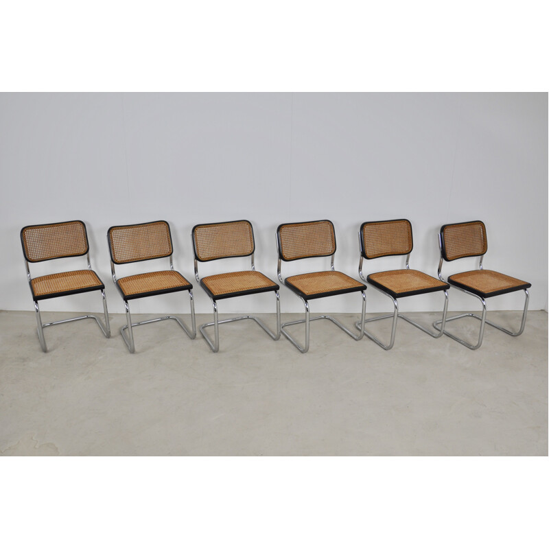 Set of 6 Vintage Black Dinning Chairs B32 By Marcel Breuer 1980s