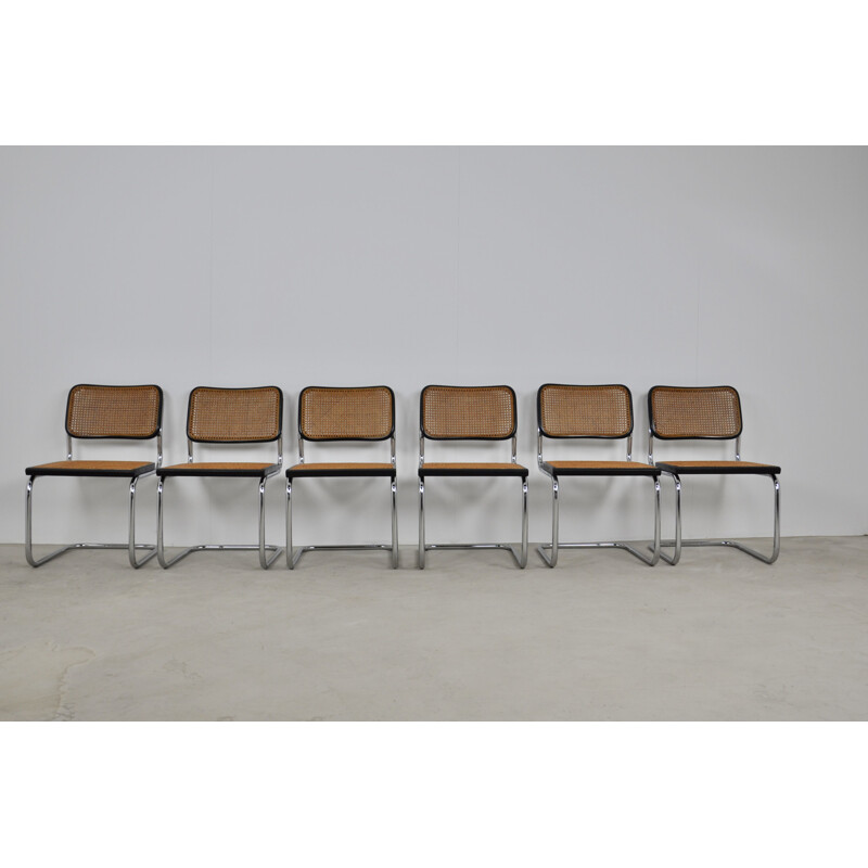 Set of 6 Vintage Black Dinning Chairs B32 By Marcel Breuer 1980s