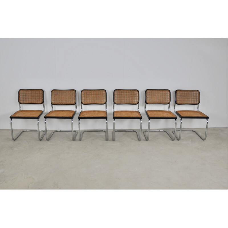 Set of 6 Vintage Black Dinning Chairs B32 By Marcel Breuer 1980s