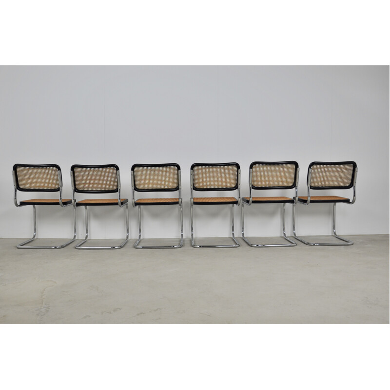 Lot de 6 chaises vintage noires B32 de Marcel Breuer 1980