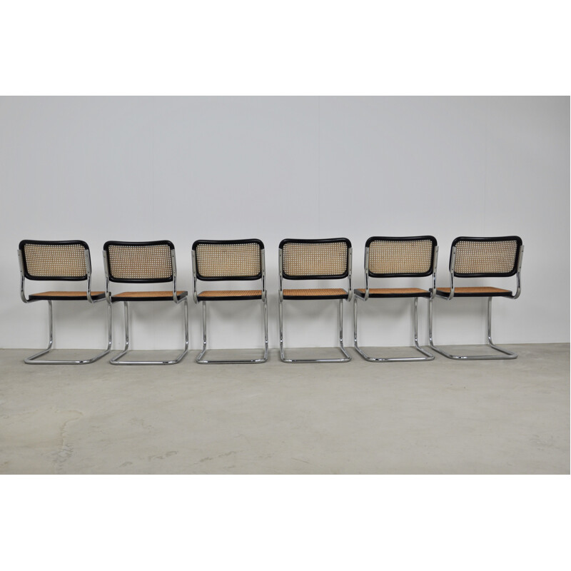 Set of 6 Vintage Black Dinning Chairs B32 By Marcel Breuer 1980s