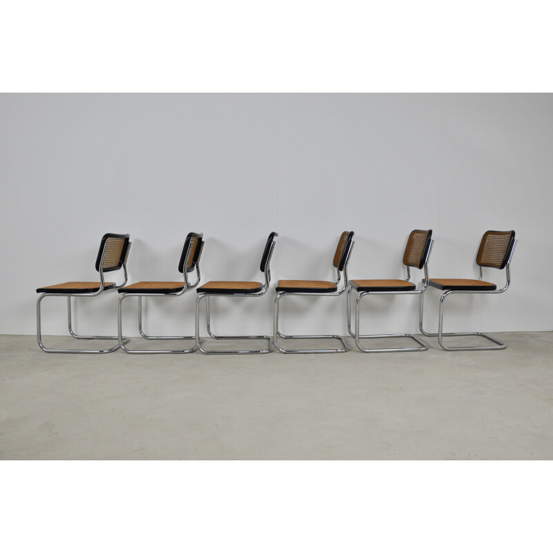 Set of 6 Vintage Black Dinning Chairs B32 By Marcel Breuer 1980s