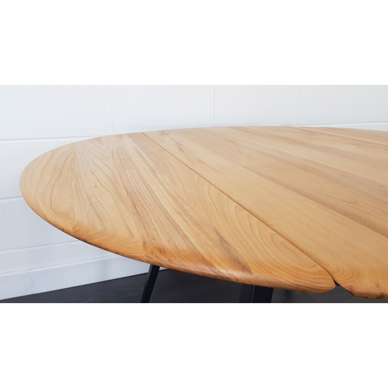 Ercol Round Drop Leaf Dining Table - Black Leg, 1960s