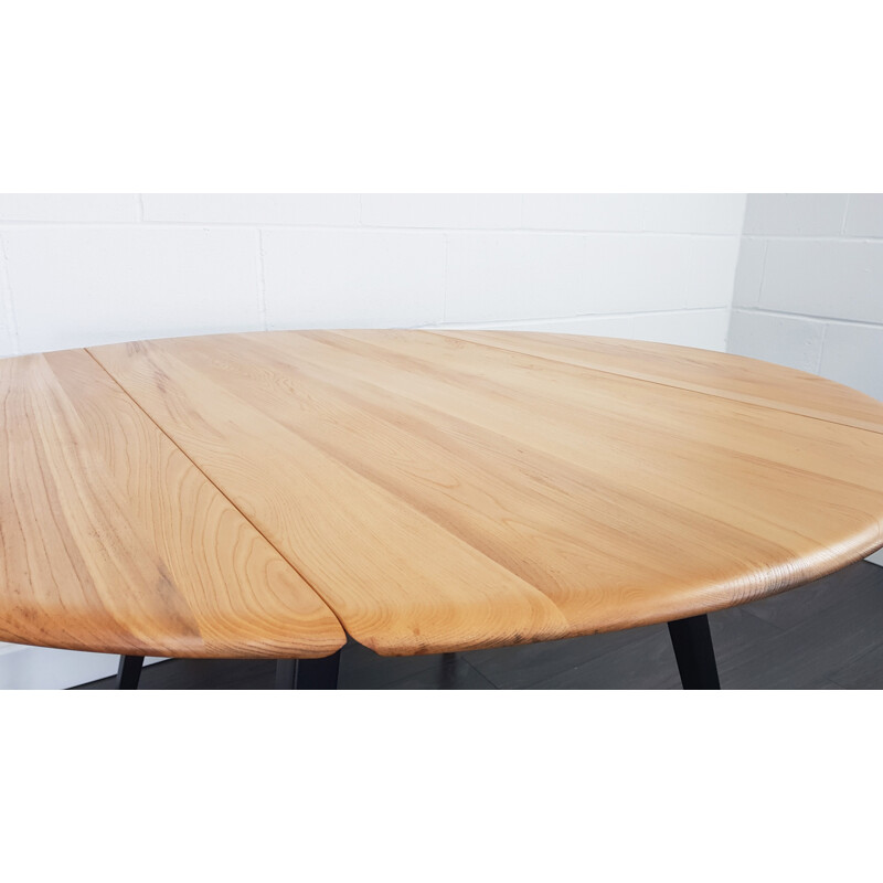 Ercol Round Drop Leaf Dining Table - Black Leg, 1960s